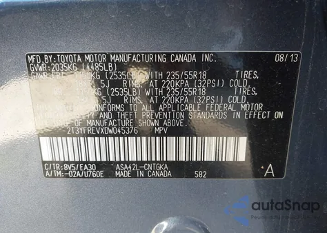 2013 Toyota Rav4 Limited из США, поврежденный, VIN 2T3YFREVXDW045376